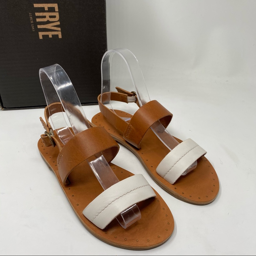 Frye Sandals Size 6 Ally 2 Band Slingback Leather Flats Shoes Tan White